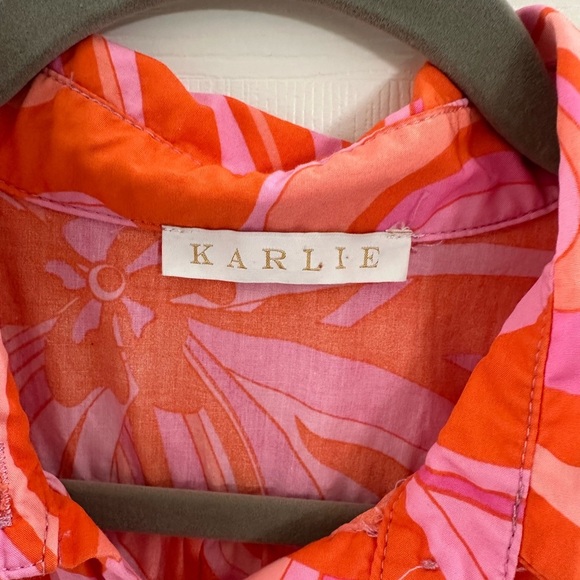 Karlie Women’s 70's Floral Button Cap Sleeve Blouse Large Pink Purple Orange - Picture 3 of 8